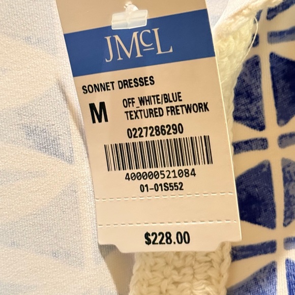 J. McLaughlin NWT Sonnet Dress . Off White /Blue textured Fretwork.Size M - Picture 5 of 12